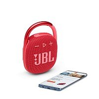 Izpārdošana! JBL JBLCLIP4RED ūdensizturīga portatīvā skanda ar karabīni, sarkans