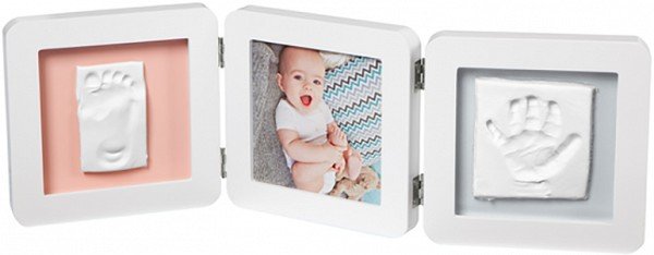 (V) Baby Art Double 2P Essentials komplekts mazuļa pēdiņu/rociņu nospieduma izveidošanai, balts 3601097200