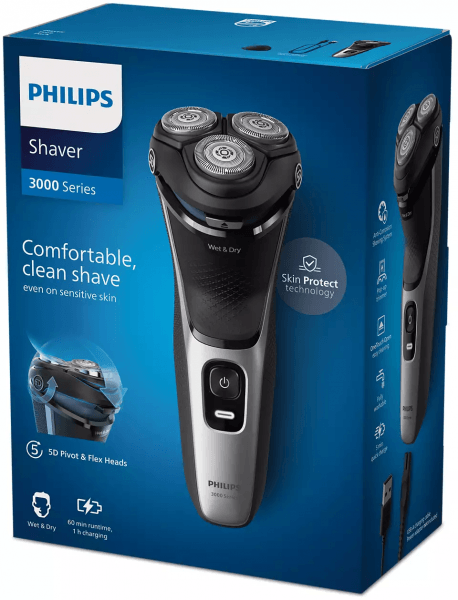 PHILIPS Akcija! Philips Shaver Series 3000, Wet&amp; Dry skuveklis (lādējams), light silver S3143/00 6